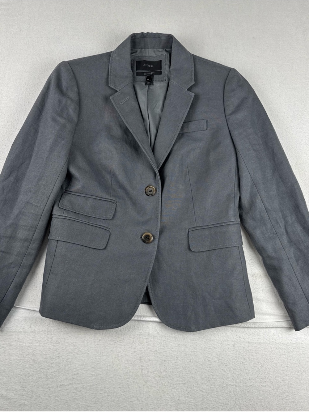 J. Crew Schoolboy Womens 100% Linen Fully Lined Gray Blazer Size 6P Office